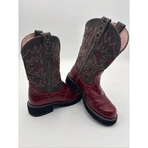 Ariat Boots Womens Size 6 B ProBaby Ostrich Print Red & Grey 16708 - Picture 3 of 9